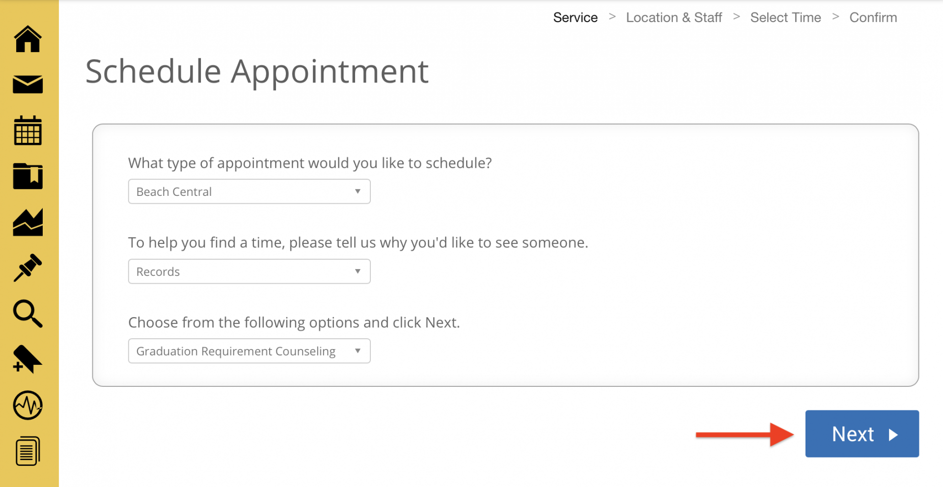 Screenshot of dropdown menus with appointment options
