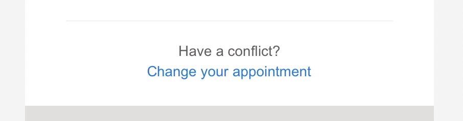 Screenshot of change your appointment link in email