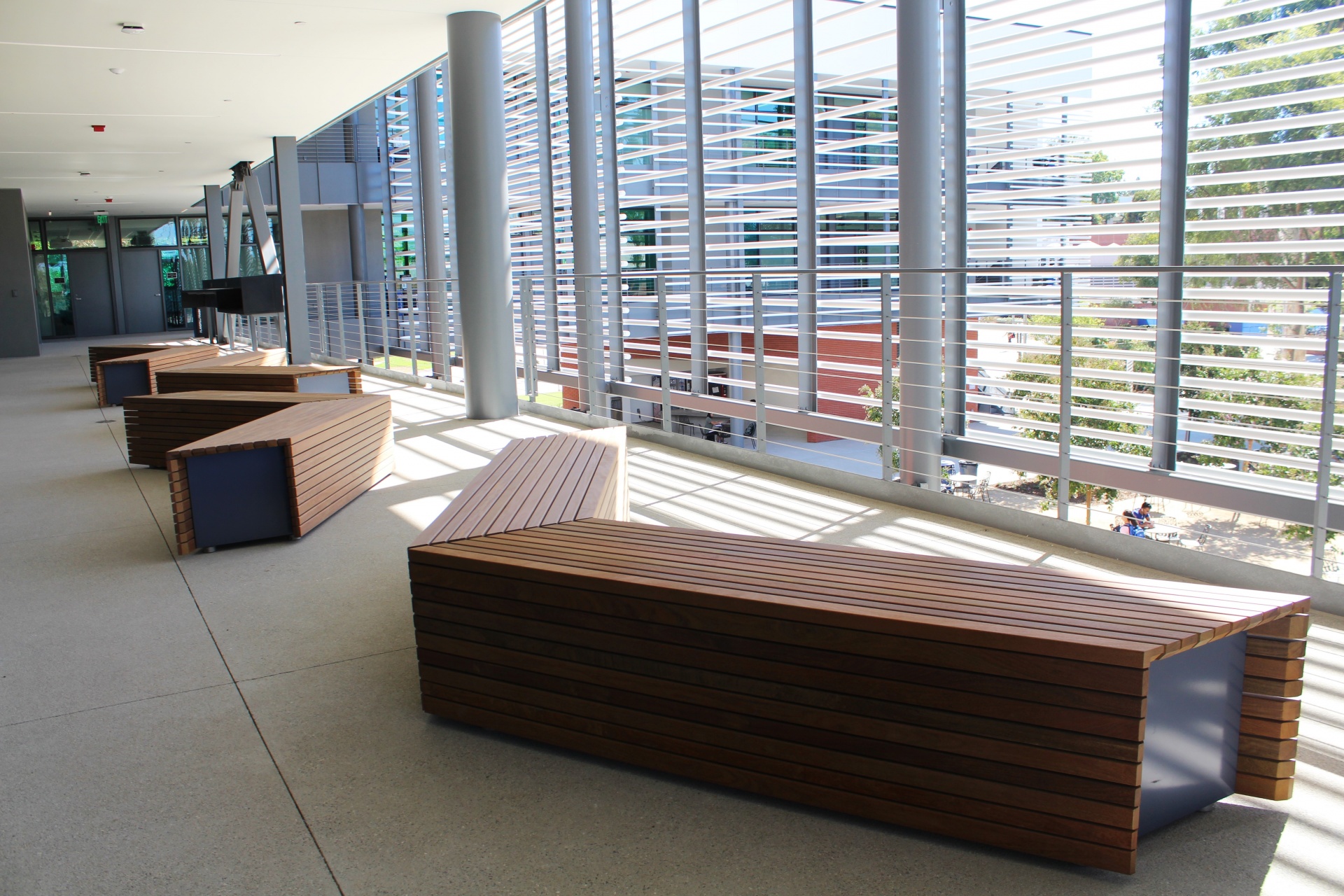 Zig zag benches on inside corridor of CCPE building