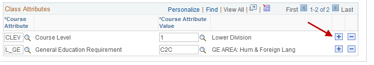 Class Attributes Page with (Add New Row) button highlighted