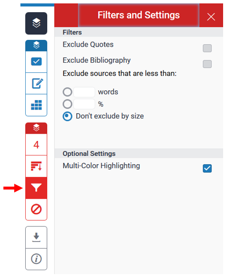 Filters overview window