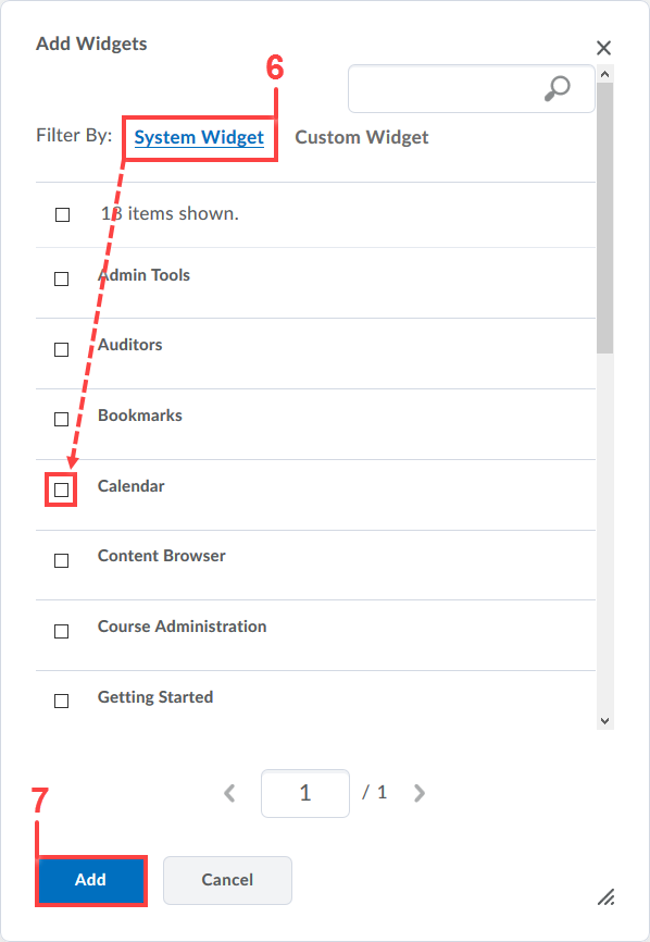 Add Widgets Confirm