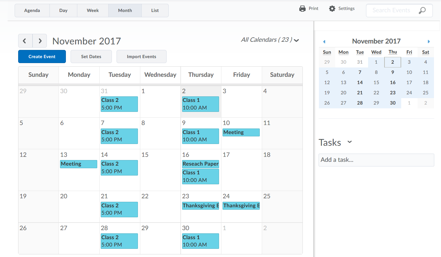 Calendar Interface Overview