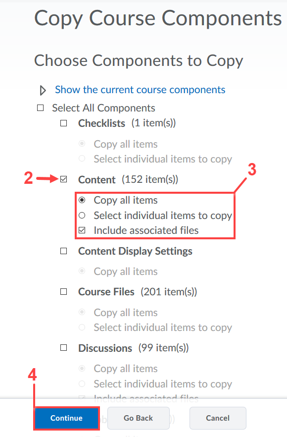Choose components to copy