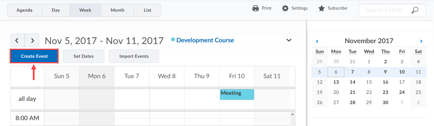 Create Event Button