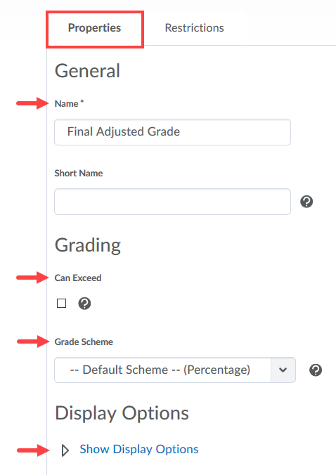 edit final grade item properties'