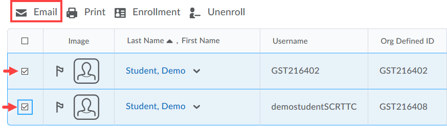 email selected users