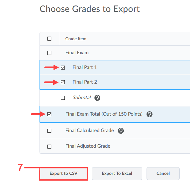 Export grade item checklist