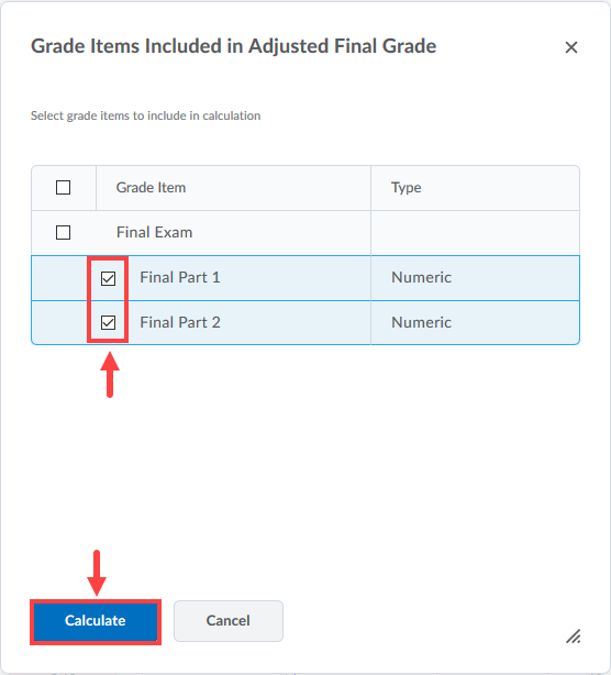 Final adjusted grade item confirmation