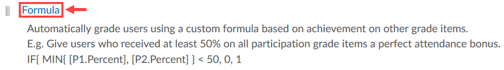 Formula grade item