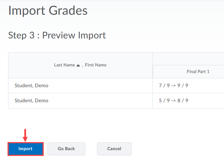 Import Grades confirmation