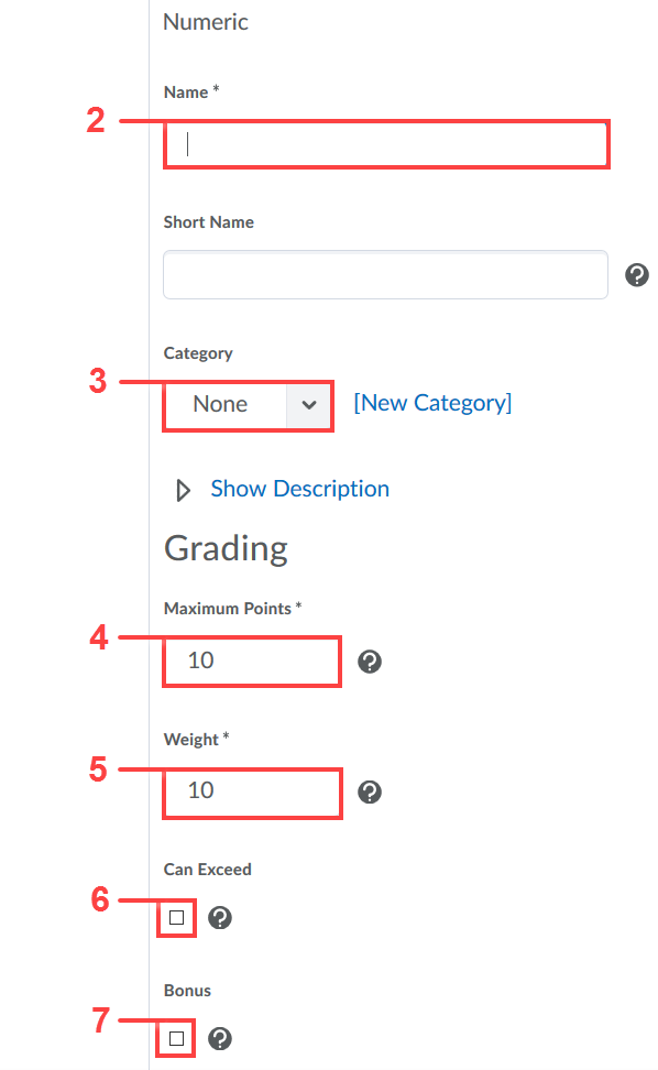Numeric Grade Items Details