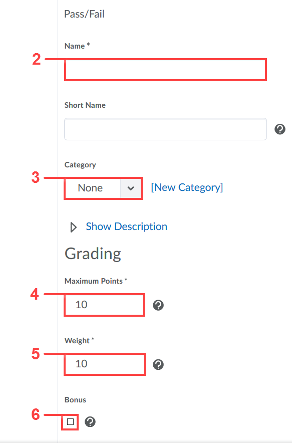 Pass Fail Grade Item Details
