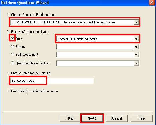 Choose Course and Quiz to retrieve prompt