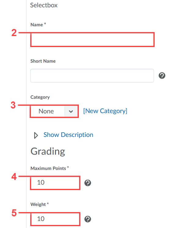 Select box grade item details