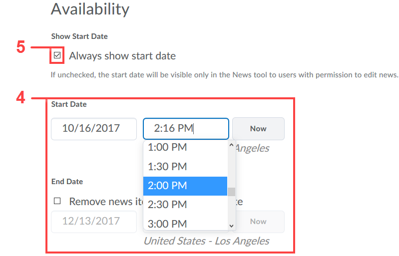 Setting news item availability