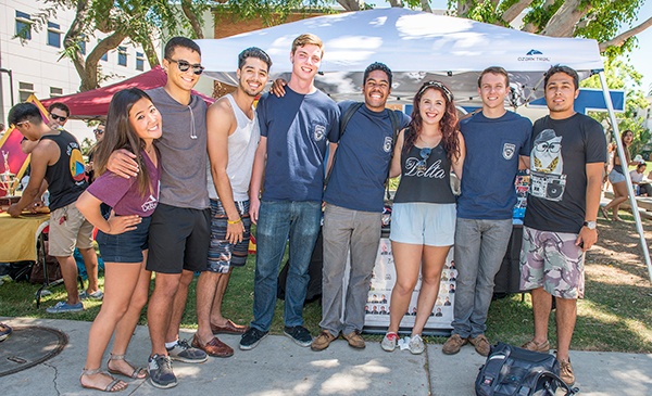 students at orientation outside on campus