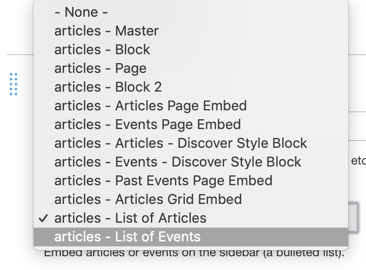 Figure 4. Drop down list of options