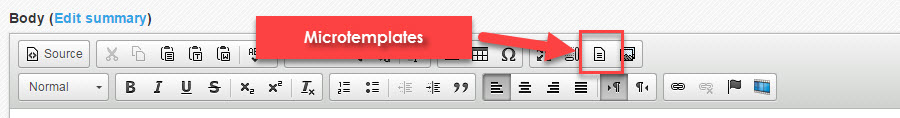Microtemplate button highlighted in the editor toolbar