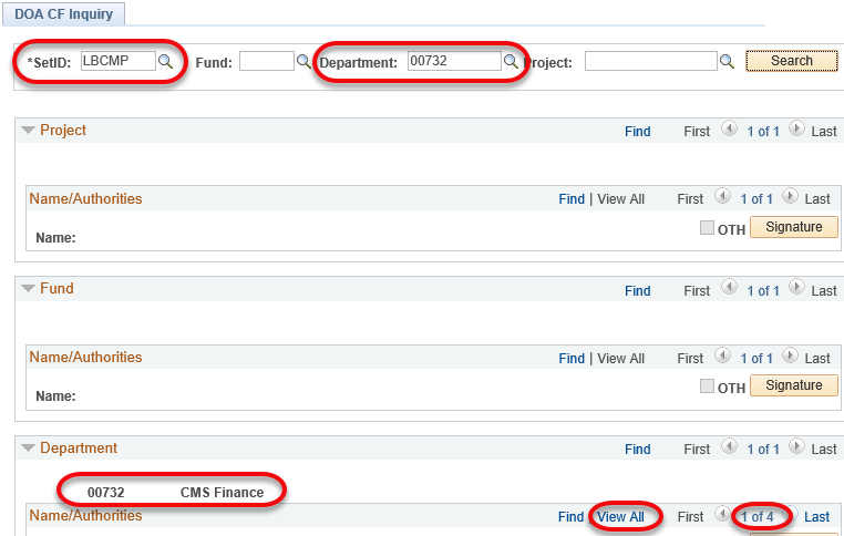 Searching by Fund in the Delegation Inquiry window