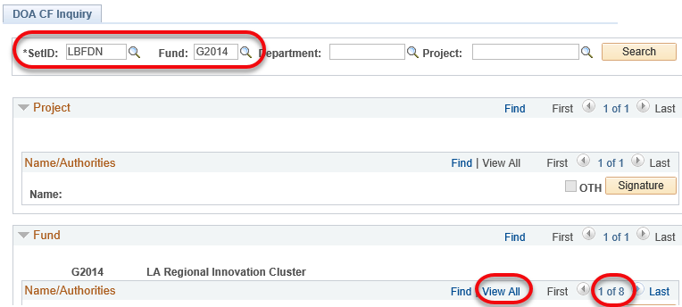 Searching by Fund in the Delegation Inquiry window