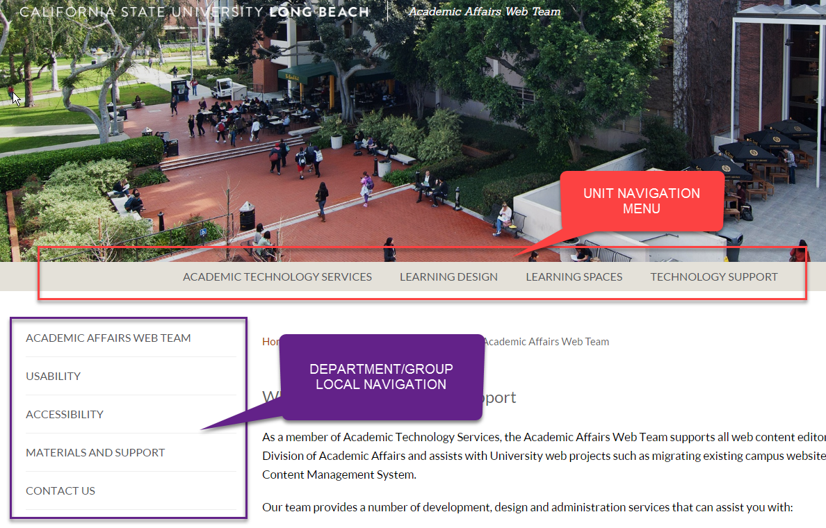 content_markcomm_training_menu5.png Screenshot depicting the location of the unit navigation und