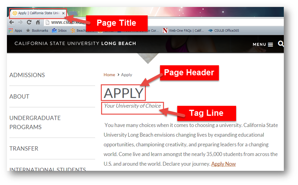 content_markcomm_training_page-title-header-tagline.png Screenshot highlighting where the page title, page header an