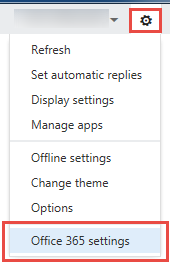 Selecting Office 365 setting from the setting menu