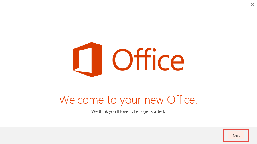 Office 365 Welcome window