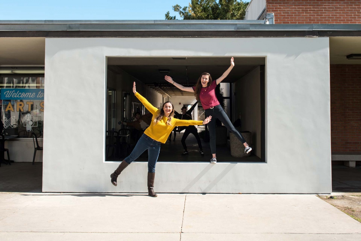 Students at window wall