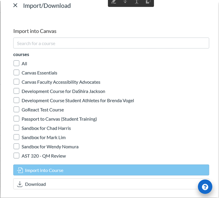 Courses to be copied