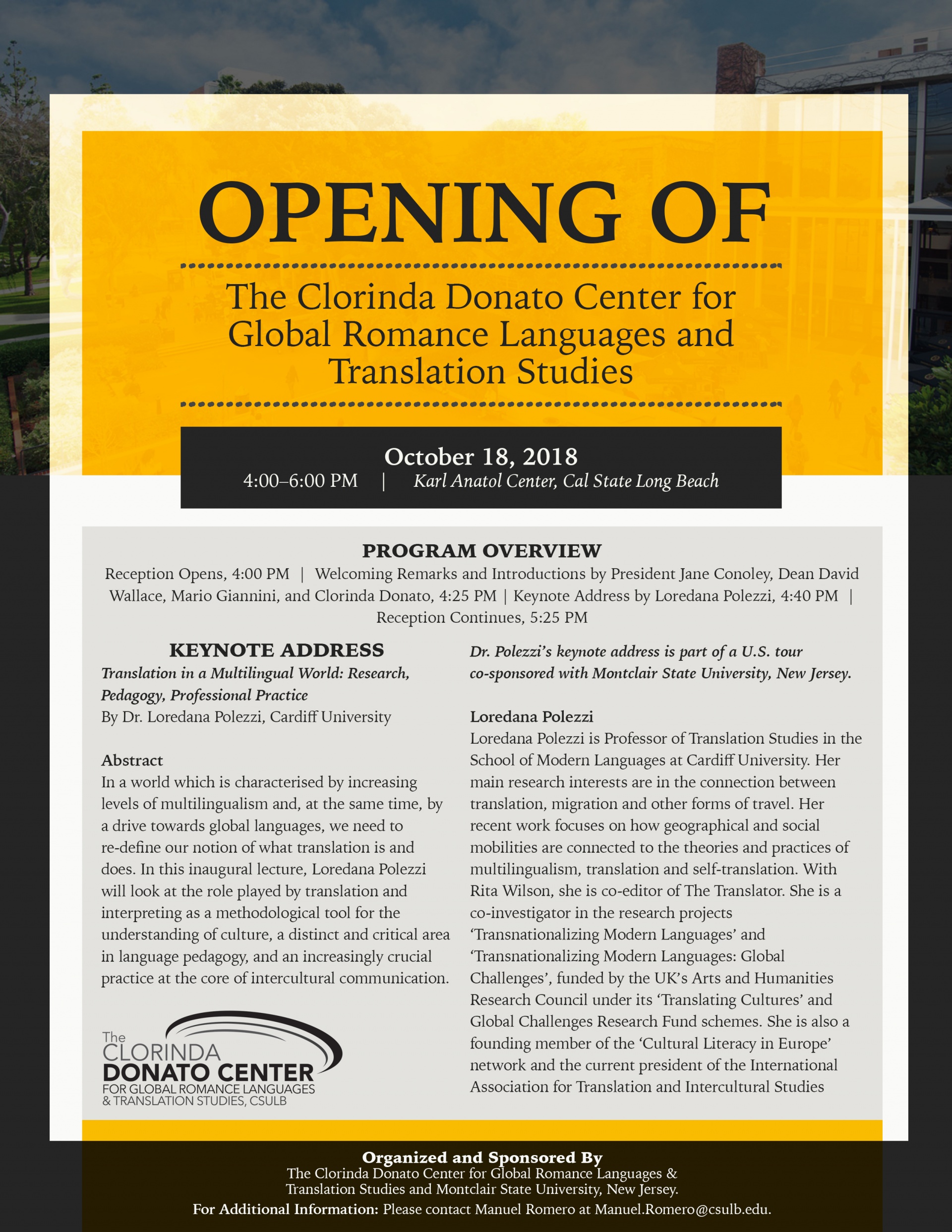 Event flyer for The Donato Center Opening