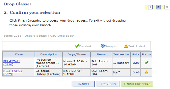 Screen shot of the Drop selection page