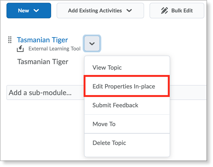 edit properties in place menu