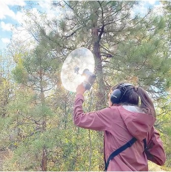 ecology_student.jpg student with listening device in woods