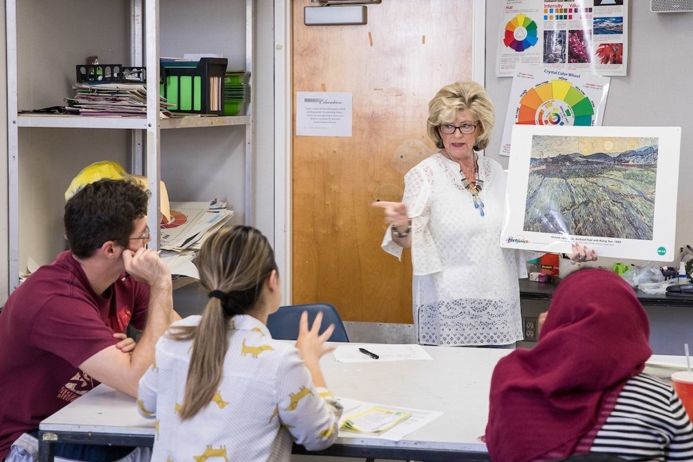 Professor Geraldine Walkup leads a discussion on classroom a