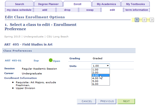 edit_a_class2.png Screen shot of the Enrollment Preferences page, displaying U
