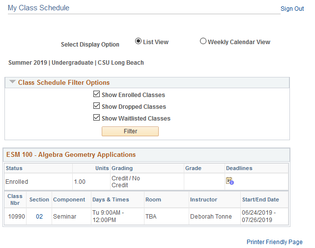 ees10.png Screen shot of page displaying My Class Schedule
