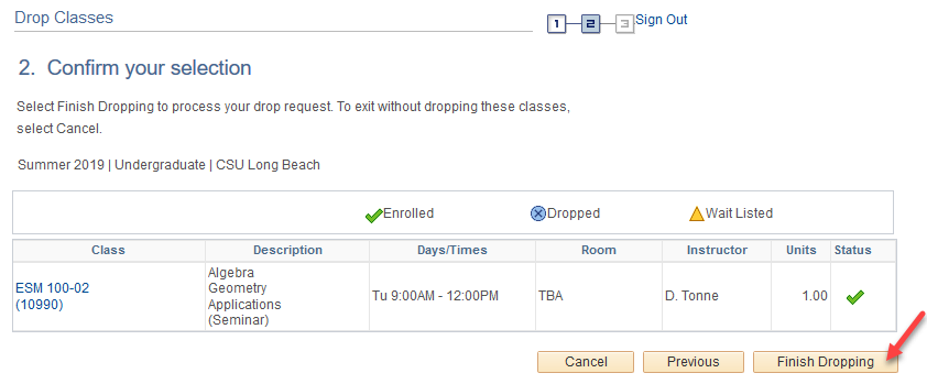 ees16.png Screen shot of the Drop Classes confirmation page