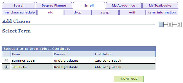 enroll2.png Screen shot of the term selection on the Add subtab