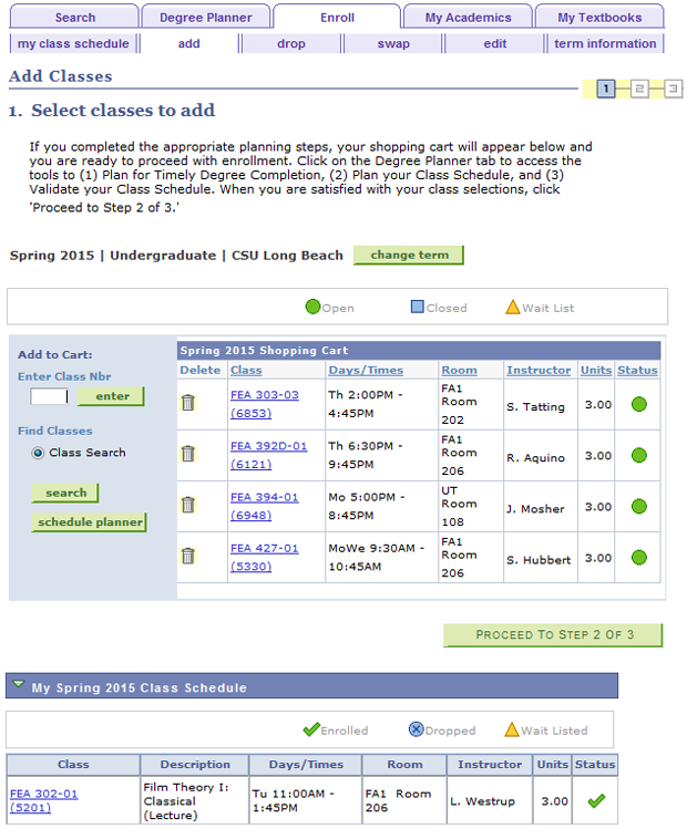 Screen shot of the Add subtab, displaying the students Shopp