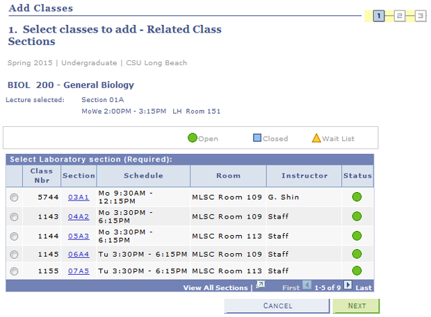 enroll6.png Screen shot of Class Search results for a course with relate