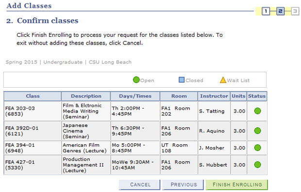  Confirm classes page