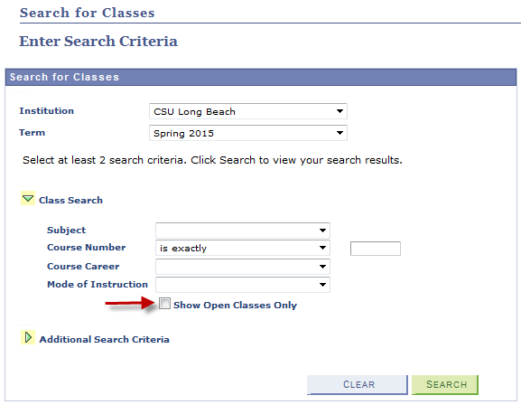 enrolling_into_a_waitlist1.png Screen shot of Class Search criteria