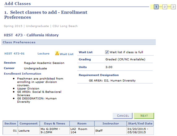 enrolling_into_a_waitlist2.png Screen shot of Enrollment Preferences for a Waitlisted class