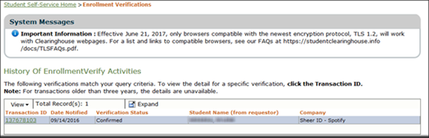 Enrollment data provided to other student service providers