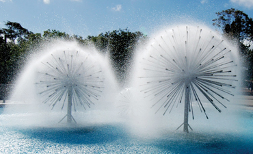 Water fountain next to Brotman Hall