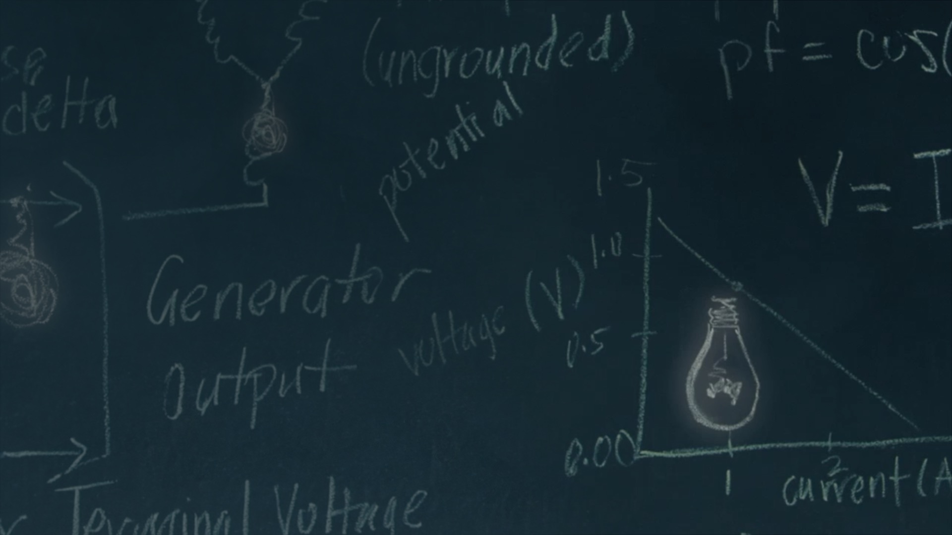 Electrical diagrams on chalkboard.