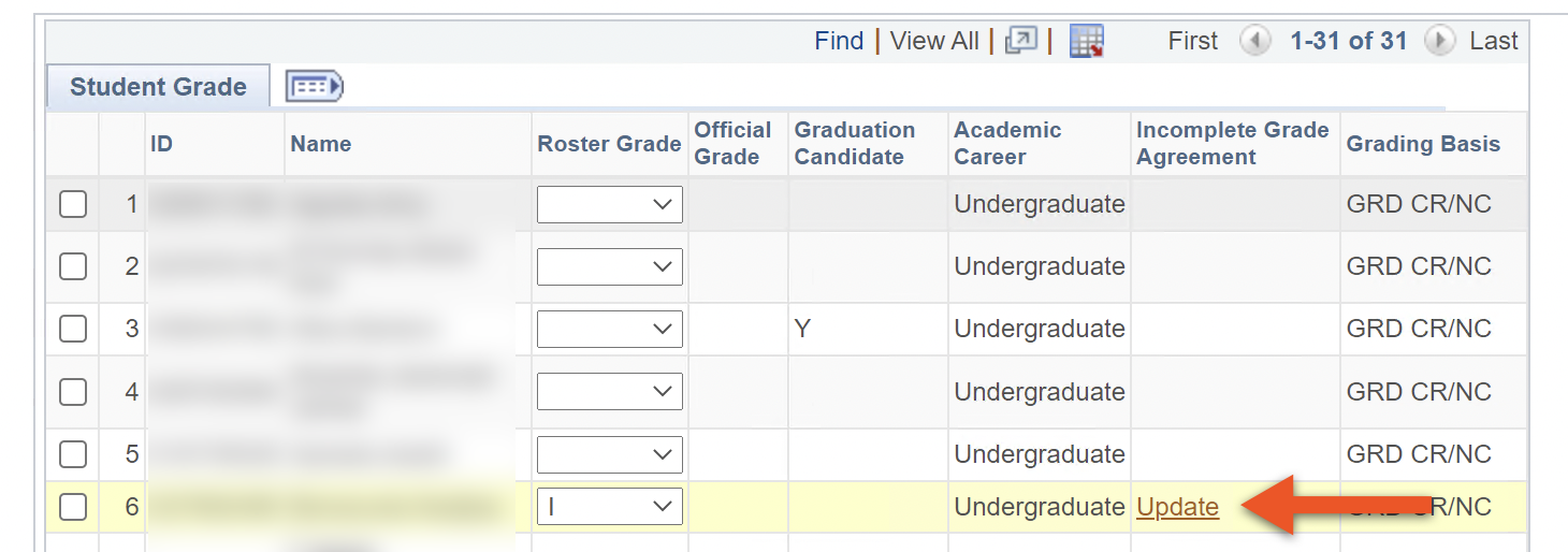 faculty-center_incomplete-agreement_04.png Grade Roster with Update link in Incomplete Grade Agreement