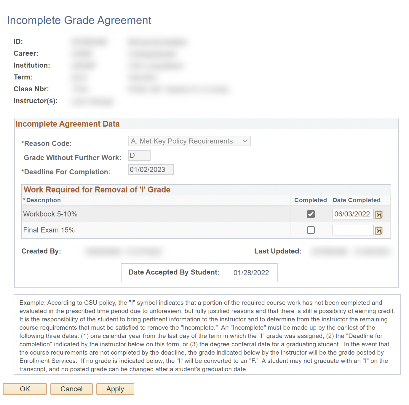 faculty-center_incomplete-agreement_06.png Incomplete Grade Agreement with first assignment marked as C